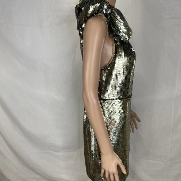 NEW MAEVE Anthropologie Women’s One-Shoulder Sequin Mini Dress Size 8P – Gold - Picture 3 of 9